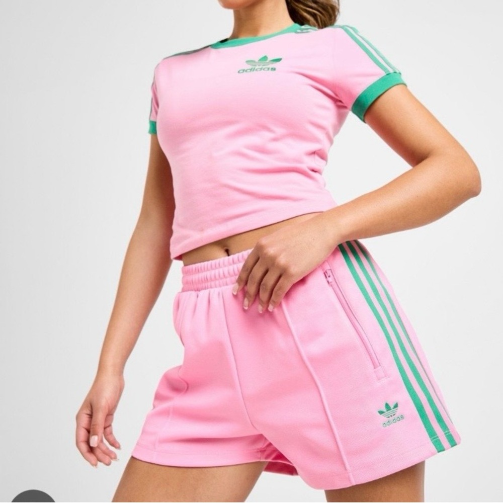 Adidas Pink and green Tee and Shorts. sz Medium.  NWT.  Sold out in stores